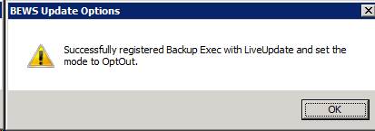 Backup Exec 2010: BEWS Update Options BackupExec 2010: Successfully registered Backup Exec with LiveUpdate