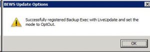BackupExec 2010: Successfully registered Backup Exec with LiveUpdate